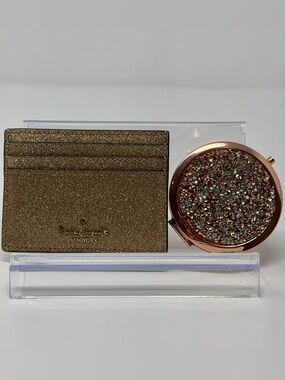 Kate Spade Bundle:  Gold Glitter Card Holder with Unbranded Sparkle Compact